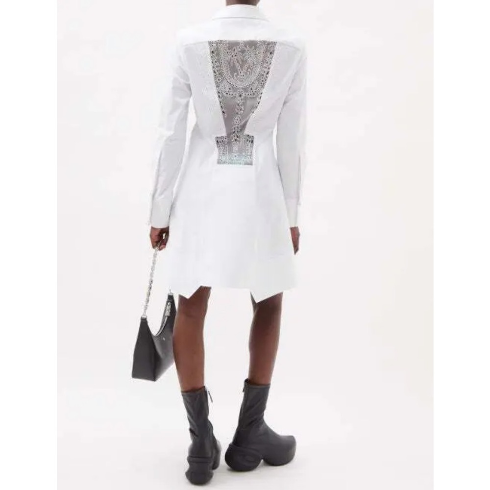 Givenchy Sheer Lace Back Long Sleeve Cotton Shirt Dress White Size 34 (US 2)